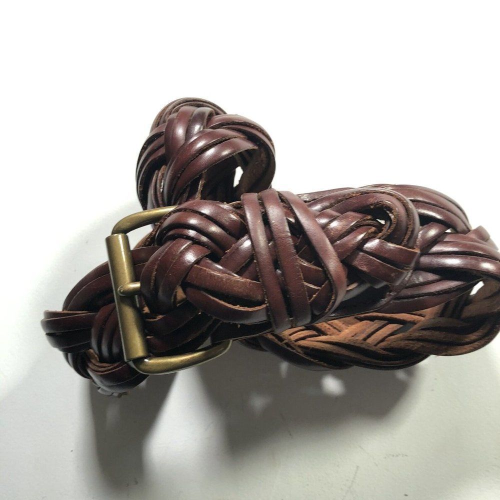 The Limited Belt Ladies Small Brown  genuine leather 2.25” Wide Woven Heavy Nice